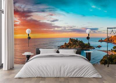 Panoramic view of Isola Bella, Sicily  at sunrise  Wall mural