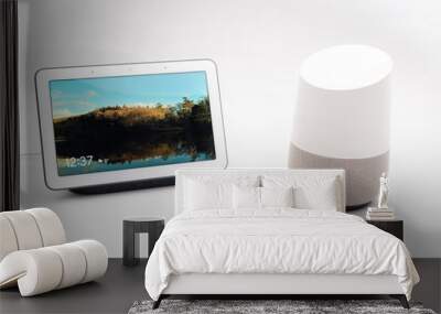 smart home devices and speakers on white background Wall mural