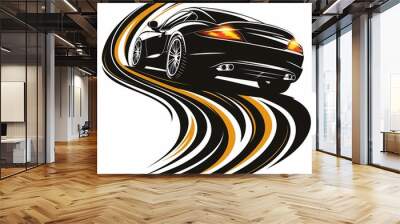 Stylish Sports Car Drifting on a Winding Road With Dynamic Motion Lines During Daytime Wall mural