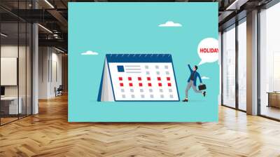 holiday calendar with happy businessman concept vector illustration, holiday planning schedule, company holiday for employee, relax after work, employee appreciation day or long holiday Wall mural