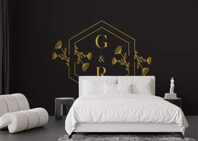 GR beauty hexagon wedding initial logo which is good for digital branding or print Wall mural