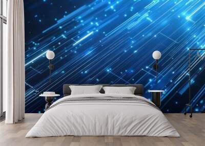 Abstract Blue Lines and Glowing Dots Wall mural