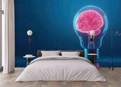 Brain Inside a Light Bulb -  Concept of Intelligence and Innovation Wall mural