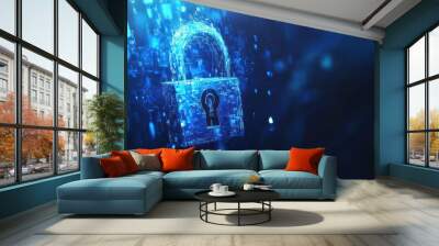 Digital Security Concept with a Glowing Padlock Wall mural