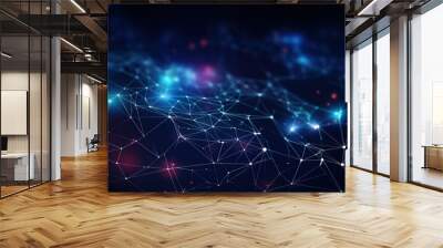 Futuristic technology wave. Abstract communication background with connecting dots and lines.,Abstract waves with moving particles. Big data analysis. Wall mural