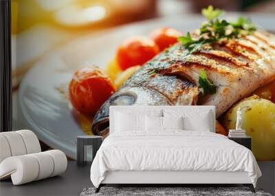 Grilled Fish with Vegetables Wall mural