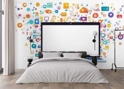 Laptop with Social Media Icons Wall mural