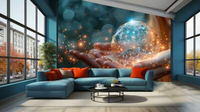 Mystical Glow: Holding the World in Your Hands Wall mural