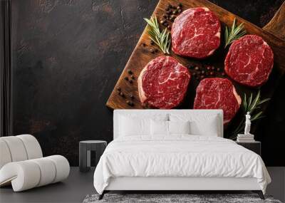 Raw Steak on Wooden Cutting Board Wall mural