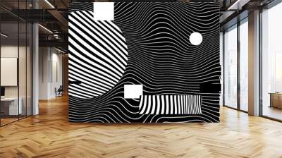 Black and white Psychedelic Linear Wavy Backgrounds Wall mural