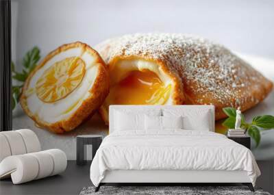 close view of delicious egg dessert, sliced, very typical in Europe highlighted by white, png Wall mural