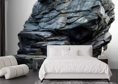 weathered black rocks with textured surface highlighted by white, detailed, png Wall mural