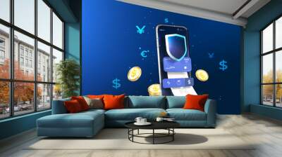 An application for online banking. Mobile phone payment with NFC technology and a high level of payment security. Protect the purchase of wireless payment via smartphone. digital payment technologies. Wall mural