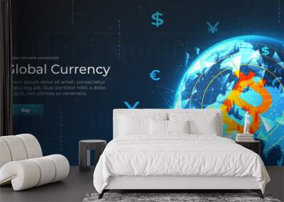 Global financial graphic concept, global financial investment and cryptocurrency. Economic trends. Financial investment or business idea of economic trends. Abstract financial background. Vector Wall mural