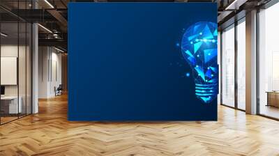 Light bulb Low poly design with connecting dots, stars. Internet technology triangle icon polygonal network concept. Idea, electricity, innovation or other conceptual illustration or background. Wall mural