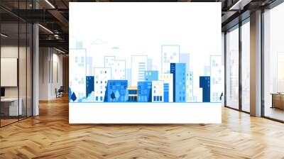 Urban landscape. City skyline. Cityscape background with road and cars vector illustration Wall mural