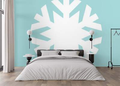 flat snowflake icon, white on blue background Wall mural