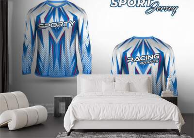 Long sleeve sports racing suit. Front back t-shirt design. Templates for team uniforms. Sports design for football, racing, cycling, gaming jersey. Vector. Wall mural