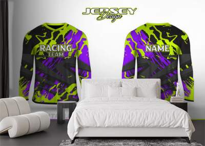 Long sleeve sports racing suit. Front back t-shirt design. Templates for team uniforms. Sports design for football, racing, cycling, gaming jersey. Vector. Wall mural