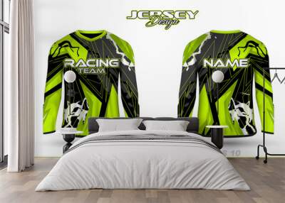 Long sleeve sports racing suit. Front back t-shirt design. Templates for team uniforms. Sports design for football, racing, cycling, gaming jersey. Vector. Wall mural