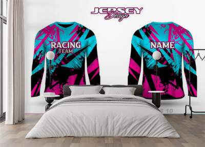 Long sleeve sports racing suit. Front back t-shirt design. Templates for team uniforms. Sports design for football, racing, cycling, gaming jersey. Vector. Wall mural