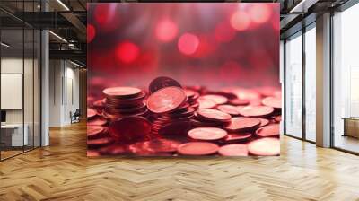 Background with coins is Ruby color Wall mural