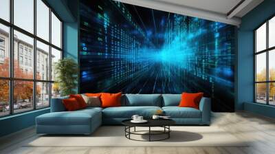 Binary code background, abstract digital technology background, cyber abstract background Wall mural