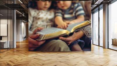 Children's and parent prayed for faith, Generative AI. Wall mural