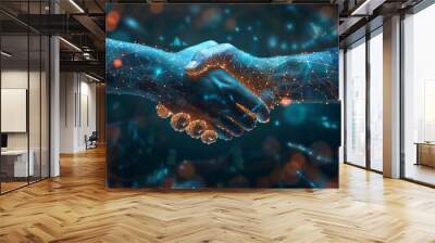 Digital handshake, concept of mutual agreement between two entities to share mutual data Wall mural