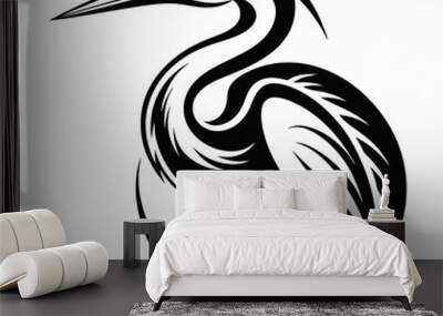 black and white black heron bird logo vector illustration Wall mural