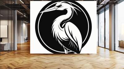 black and white black heron bird logo vector illustration Wall mural