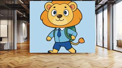 cute lion student go to school vector illustration Wall mural