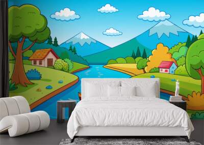 description tranquil riverside vector illust Wall mural