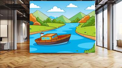 description tranquil riverside vector illust Wall mural