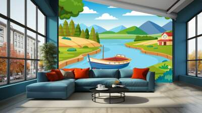 description tranquil riverside vector illust Wall mural