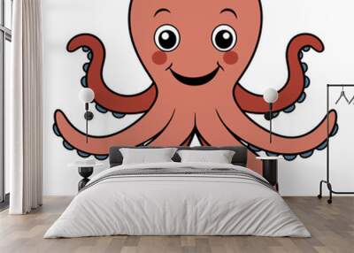 draw a simple happy octopus on silhouette vector Wall mural