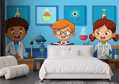 kids in science lab a vector illustration of kid Wall mural