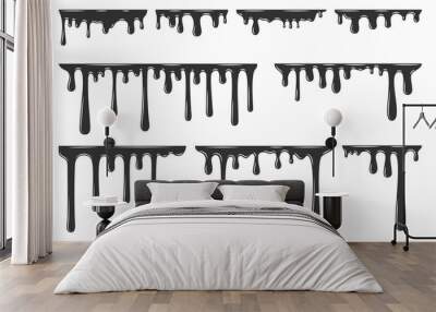 Dripping frame melty liquid drop current black set. Creamy smooth texture juice honey yogurt chocolate flow poison soft sweet dessert graffiti drop paint icon design frame border cartoon isolated Wall mural