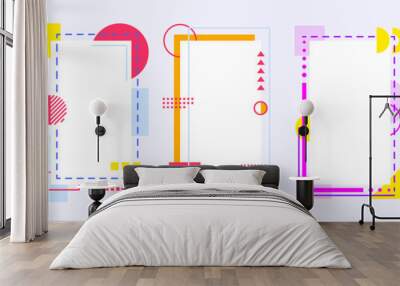 Memphis geometric frame retro card color flat set. Story frame social media poster ads product flyer to fill bold hipster retro fashion banner abstract outline colorful square rectangular shape vector Wall mural