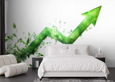 3D arrow graph illustrating growth and success in business finance with a green upward direction Wall mural