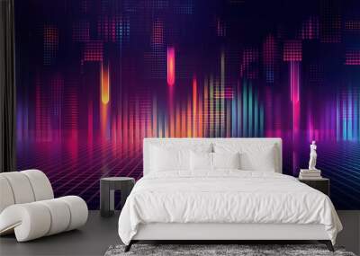 abstract background with equalizer effect neon lights sound wave Wall mural