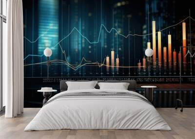 Digital features a glowing bar chart with data points and a trading chart background. Wall mural