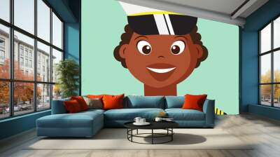 Cute Woman Naval With Navy uniform,Smiling Cartoon character design,Dark Skinned People,vector,illustration. Wall mural