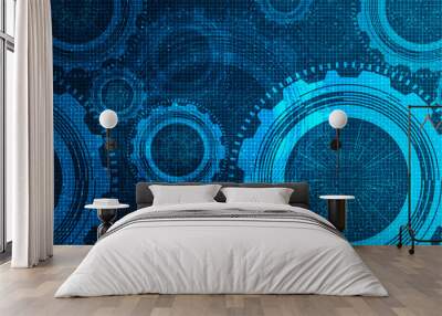 Modern Technical Gears wheel and Cock on Technology Background,vector Wall mural