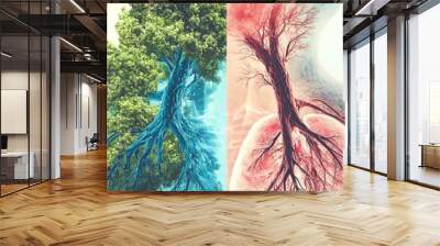 A creative depiction of lungs resembling a tree, symbolizing the connection between nature and respiratory health. Wall mural