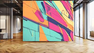 Vibrant street art with bold colors and abstract designs on a wall, showcasing modern urban creativity and artistic expression. Wall mural