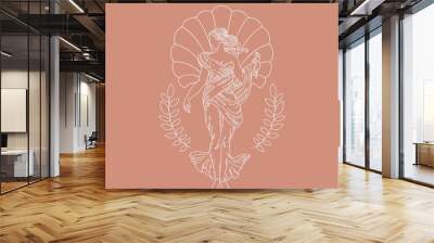 Vector hand drawn  illustration of woman with greek profile, shell and drapery isolated. Creative tattoo artwork. Template for card, poster, banner, print for t-shirt, pin, badge, patch. Wall mural