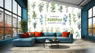 Vector watercolor painted bamboo clipart. Hand drawn design elements isolated on white background. Wall mural