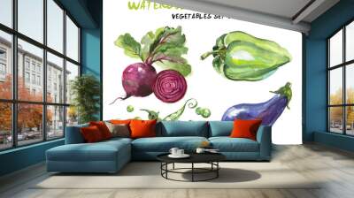 Watercolor vegetables isolated on white Wall mural