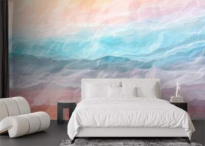 An abstract representation of a tranquil beach at dawn. The soft, pastel colors merge seamlessly, evoking a sense of peace and serenity as the waves gently lap the shore. Wall mural